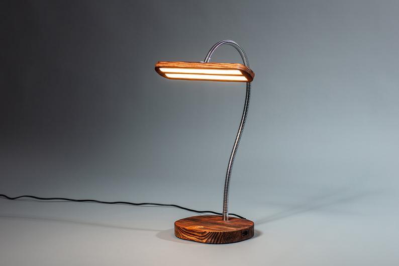 JTNLAB LAMP Pine / Silver Colour WOODEN GOOSENECK DESK LAMP