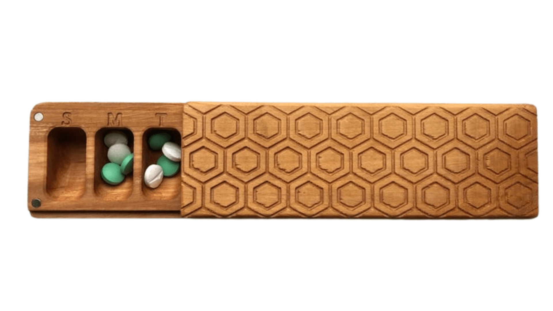 JTNlab PILLBOX Alder / No Personalization / External Lid WOODEN PILL BOX - HONEYCOMB
