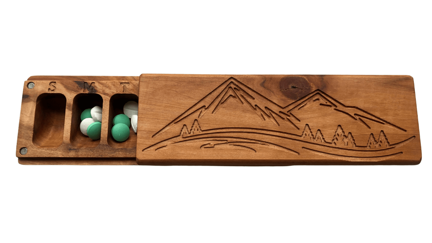 JTNlab PILLBOX Alder / No Personalization / External Lid WOODEN PILL BOX -  MOUNTAINS