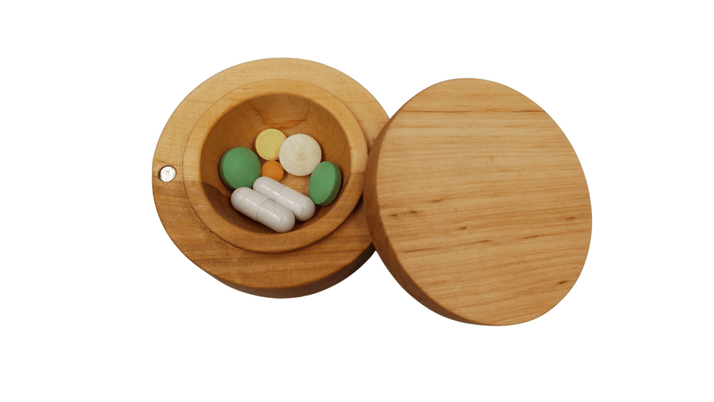 JTNlab PILLBOX Alder / No Personalization ROUND POCKET PILL BOX - NATURAL WOOD