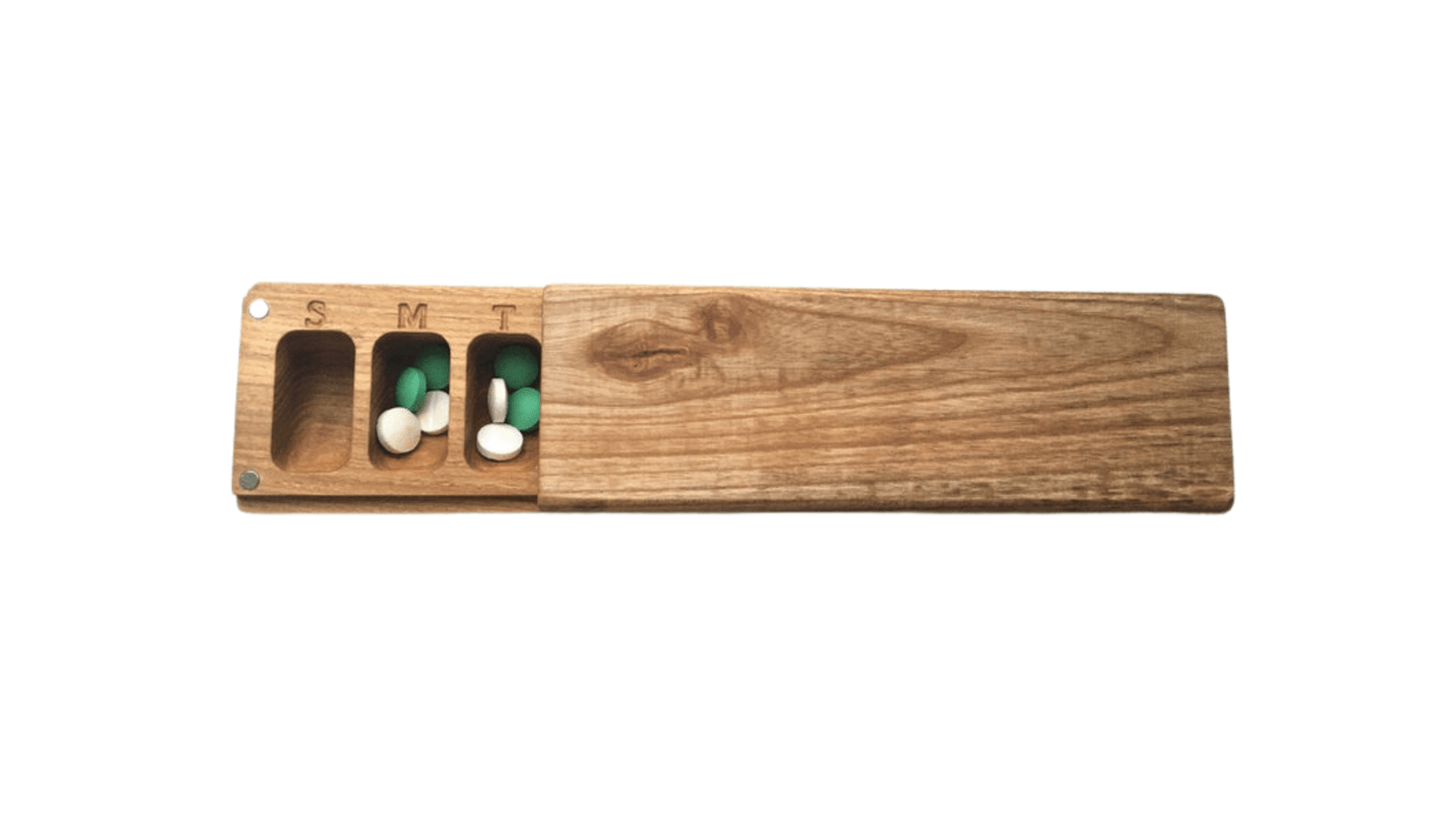 JTNlab PILLBOX Ash / No Personalization / External Lid WEEKLY PILL BOX - NATURAL WOOD