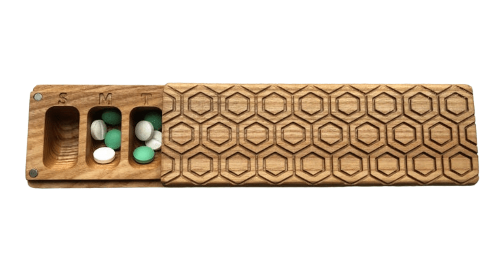 JTNlab PILLBOX Ash / No Personalization / External Lid WOODEN PILL BOX - HONEYCOMB