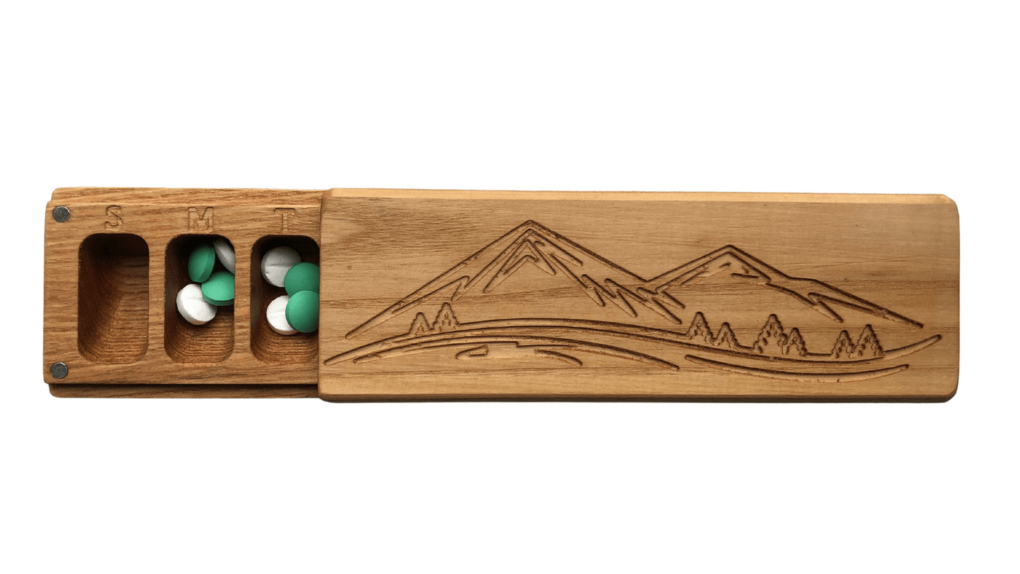 JTNlab PILLBOX Ash / No Personalization / External Lid WOODEN PILL BOX -  MOUNTAINS