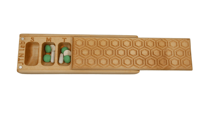 JTNlab PILLBOX Ash / No Personalization / Internal Lid WOODEN PILL BOX - HONEYCOMB
