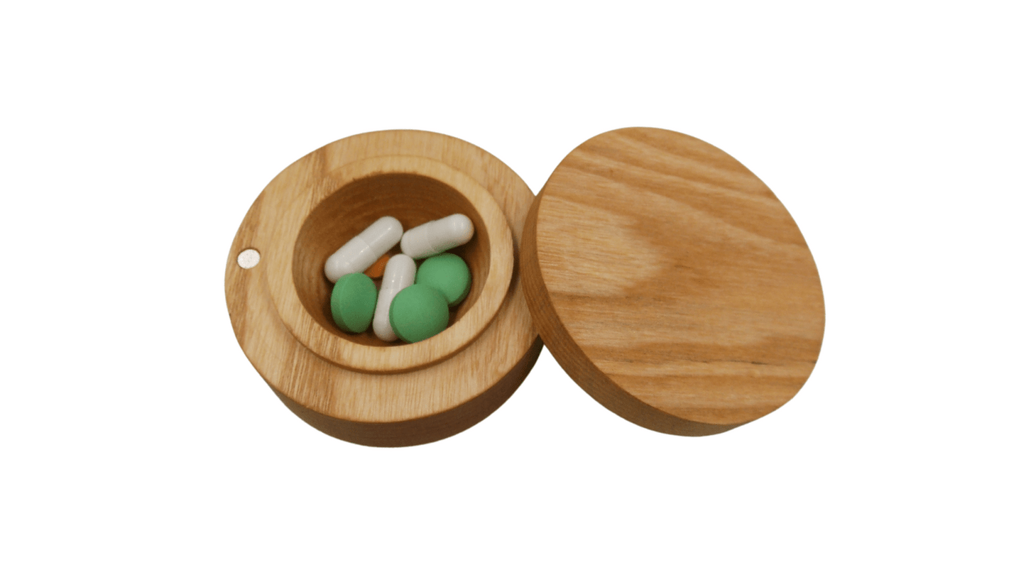 JTNlab PILLBOX Ash / No Personalization ROUND POCKET PILL BOX - NATURAL WOOD