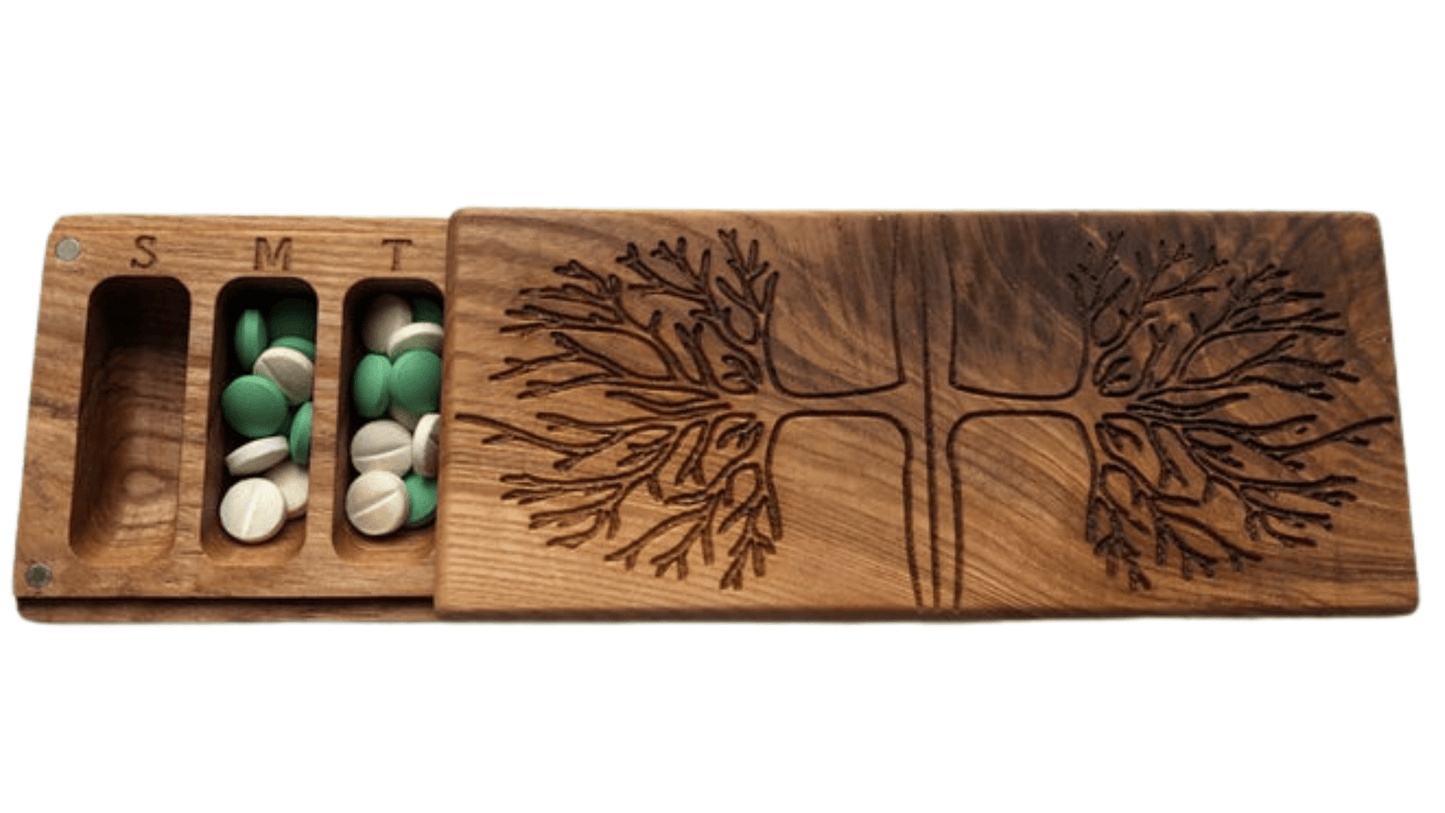 JTNlab PILLBOX Ash / No Personalization WEEKLY PILL BOX - TREE OF LIFE