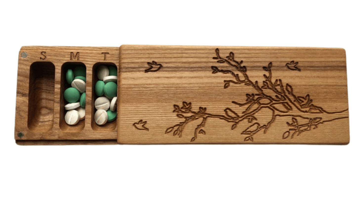 JTNlab PILLBOX Ash / Please Select BIG WOODEN PILL BOX - BIRDS ON BRANCH