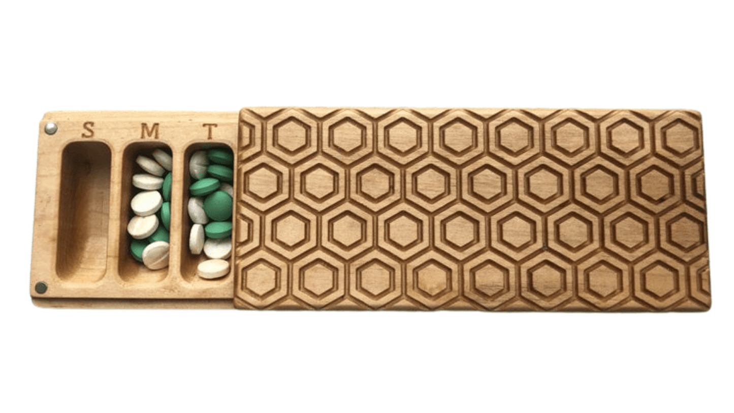 JTNlab PILLBOX BIG WOODEN PILL BOX - HONEYCOMB