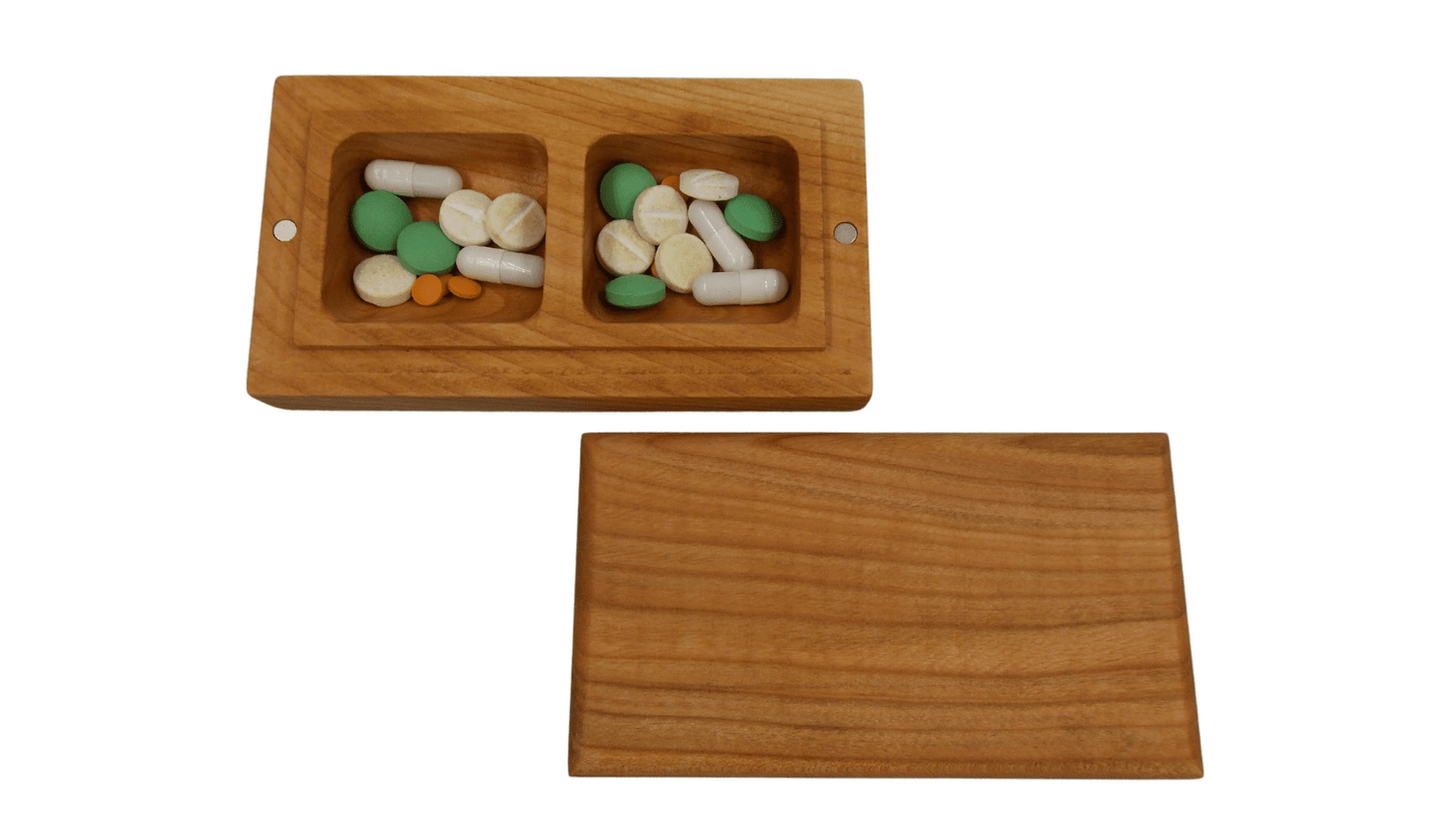 JTNlab PILLBOX Cherry / No Personalization 2 TIMES DAILY WOODEN POCKET PILL BOX - NATURAL WOOD