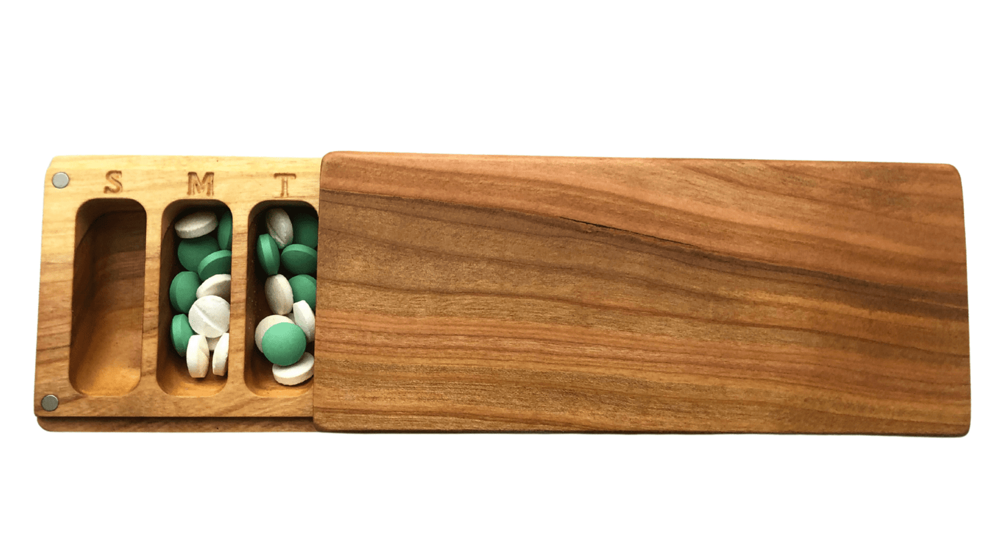 JTNlab PILLBOX Cherry / No Personalization BIG WEEKLY PILL BOX - NATURAL WOOD