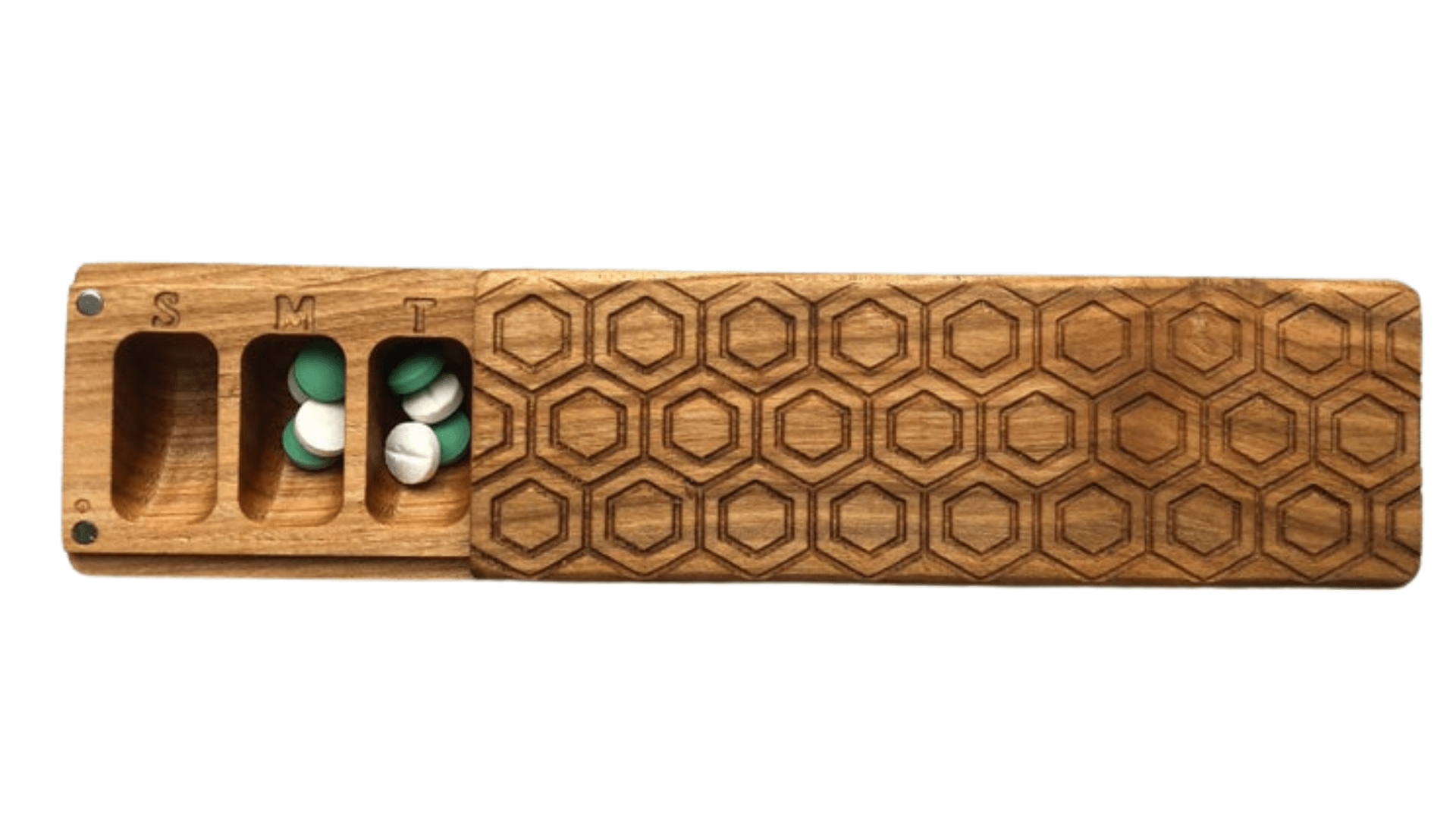 JTNlab PILLBOX Cherry / No Personalization / External Lid WOODEN PILL BOX - HONEYCOMB