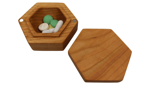 JTNlab PILLBOX Cherry / No Personalization HEXAGON POCKET PILL BOX - NATURAL WOOD