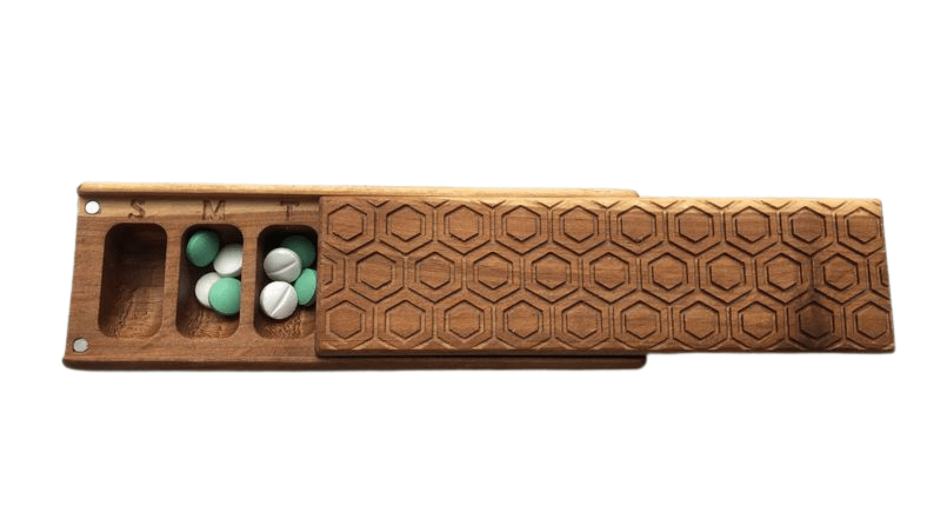 JTNlab PILLBOX Cherry / No Personalization / Internal Lid WOODEN PILL BOX - HONEYCOMB