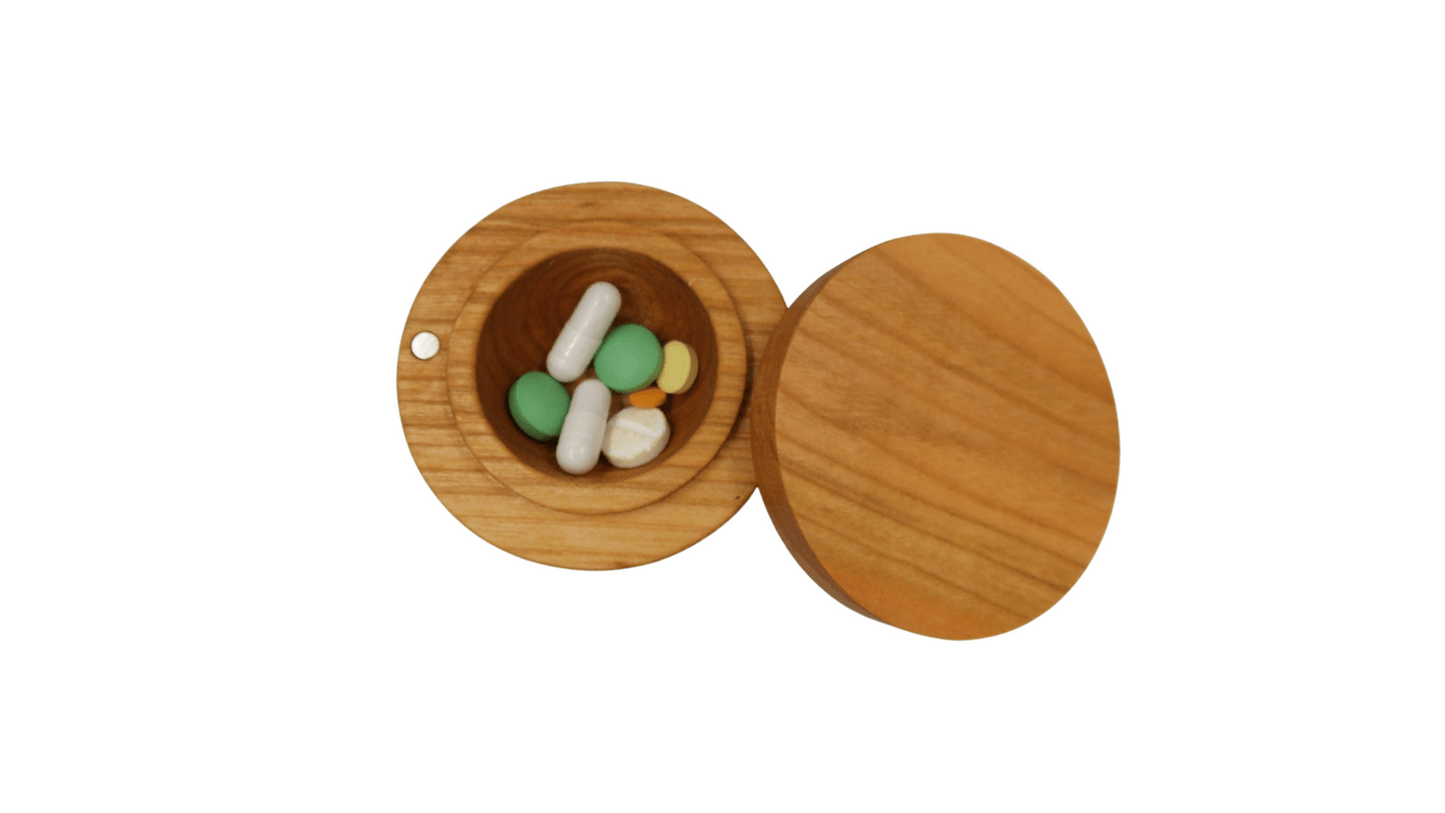 JTNlab PILLBOX Cherry / No Personalization ROUND POCKET PILL BOX - NATURAL WOOD