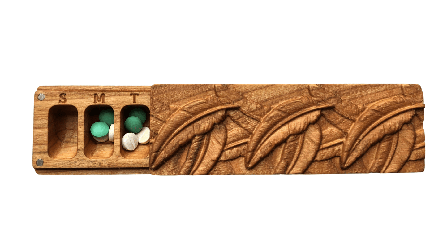 JTNlab PILLBOX Cherry / No Personalization WOODEN PILL BOX - 3D FEATHERS