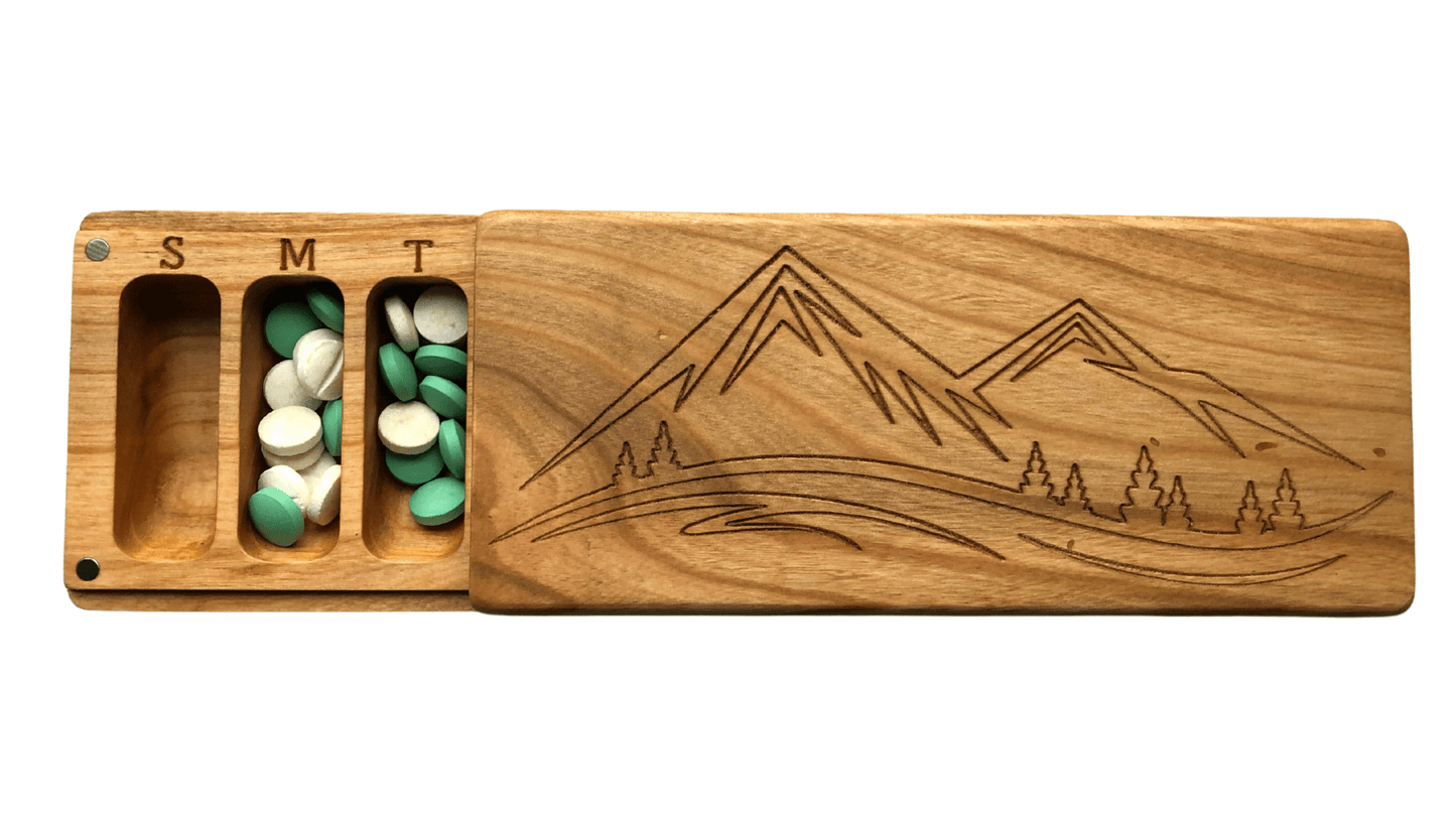 JTNlab PILLBOX Cherry / Please Select BIG WOODEN PILL BOX - MOUNTAINS