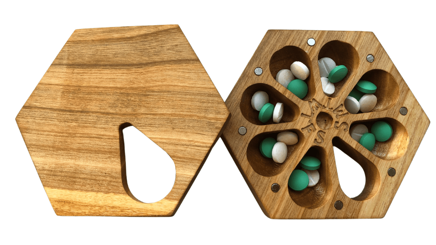 JTNlab PILLBOX Cherry / Please Select HEXAGON WOODEN PILL BOX - NATURAL WOOD