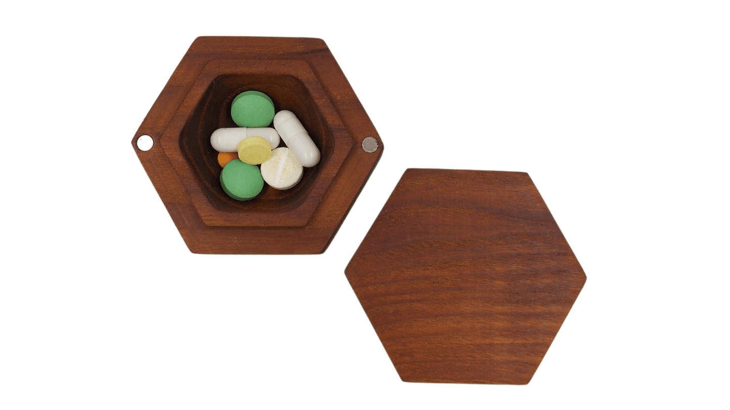 JTNlab PILLBOX Dried Ash / No Personalization HEXAGON POCKET PILL BOX - NATURAL WOOD