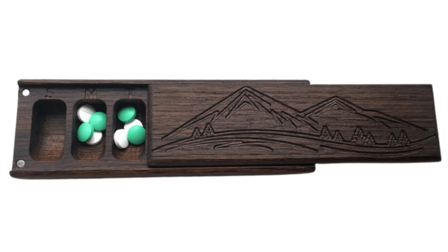 JTNlab PILLBOX Dried Ash / No Personalization / Internal Lid WOODEN PILL BOX -  MOUNTAINS