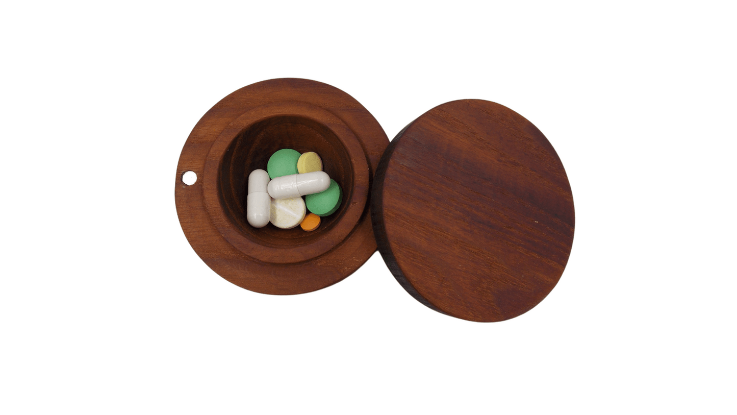 JTNlab PILLBOX Dried Ash / No Personalization ROUND POCKET PILL BOX - NATURAL WOOD