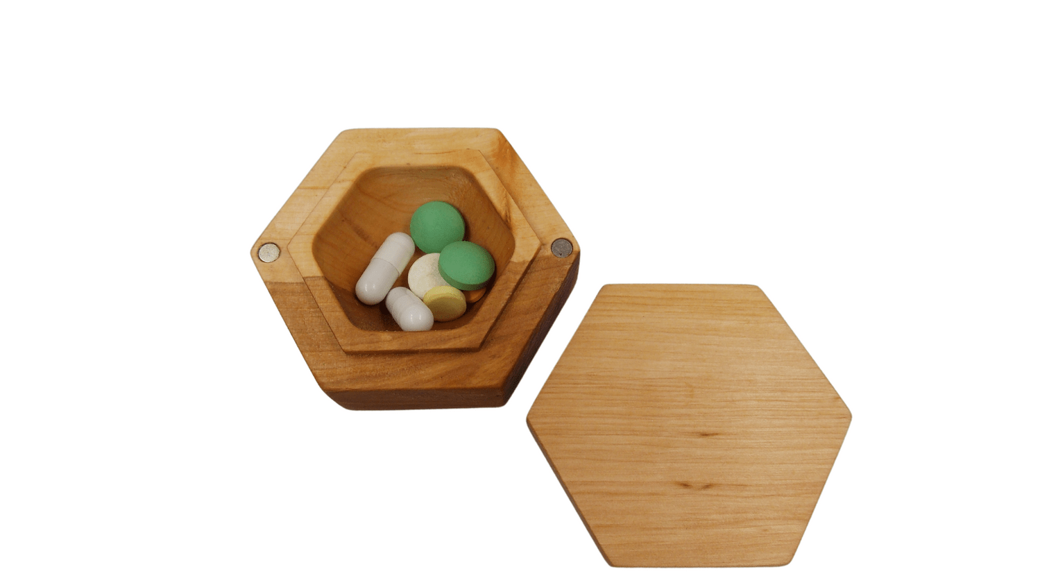 JTNlab PILLBOX HEXAGON POCKET PILL BOX - NATURAL WOOD