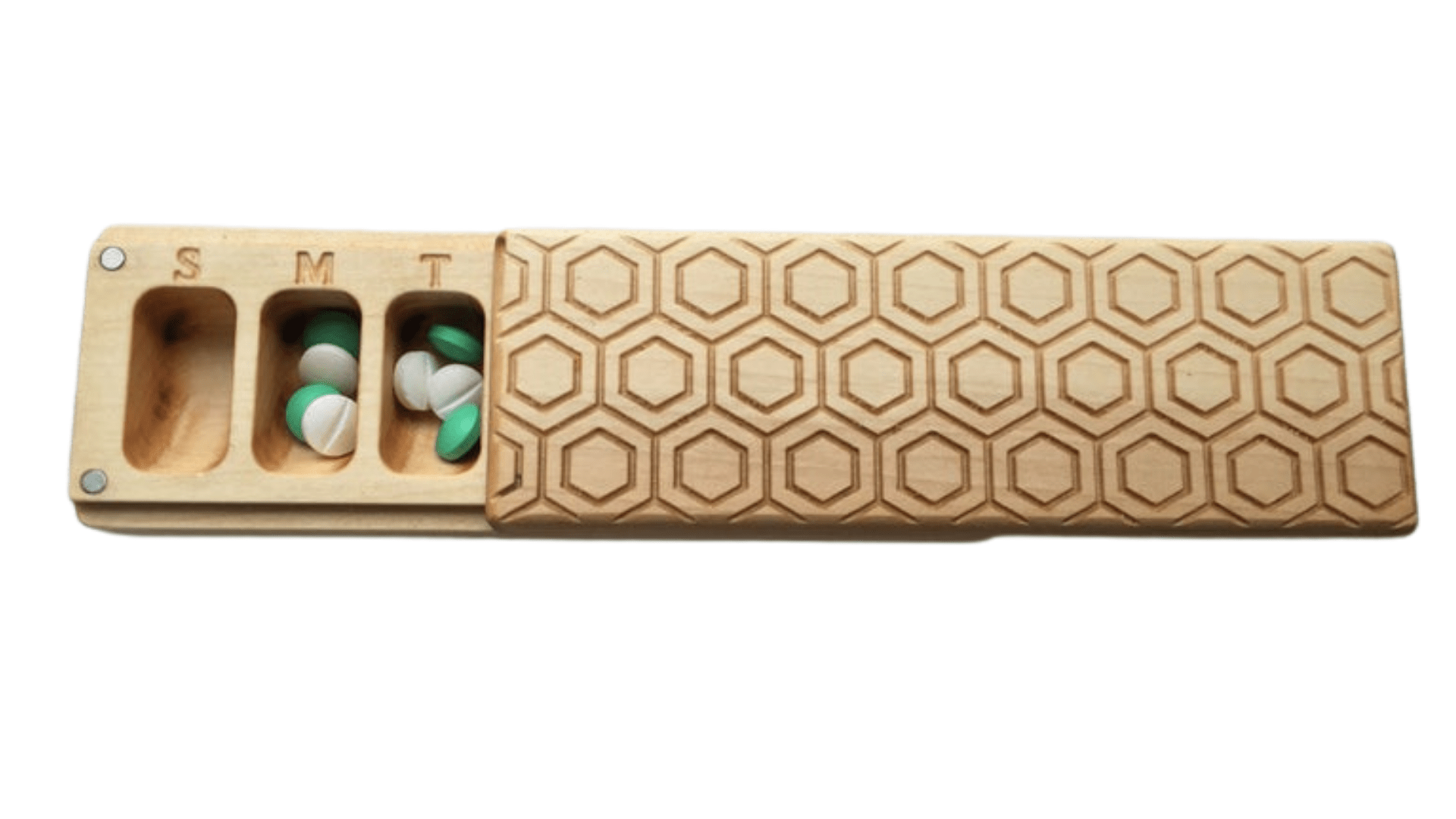 JTNlab PILLBOX Maple / No Personalization / External Lid WOODEN PILL BOX - HONEYCOMB