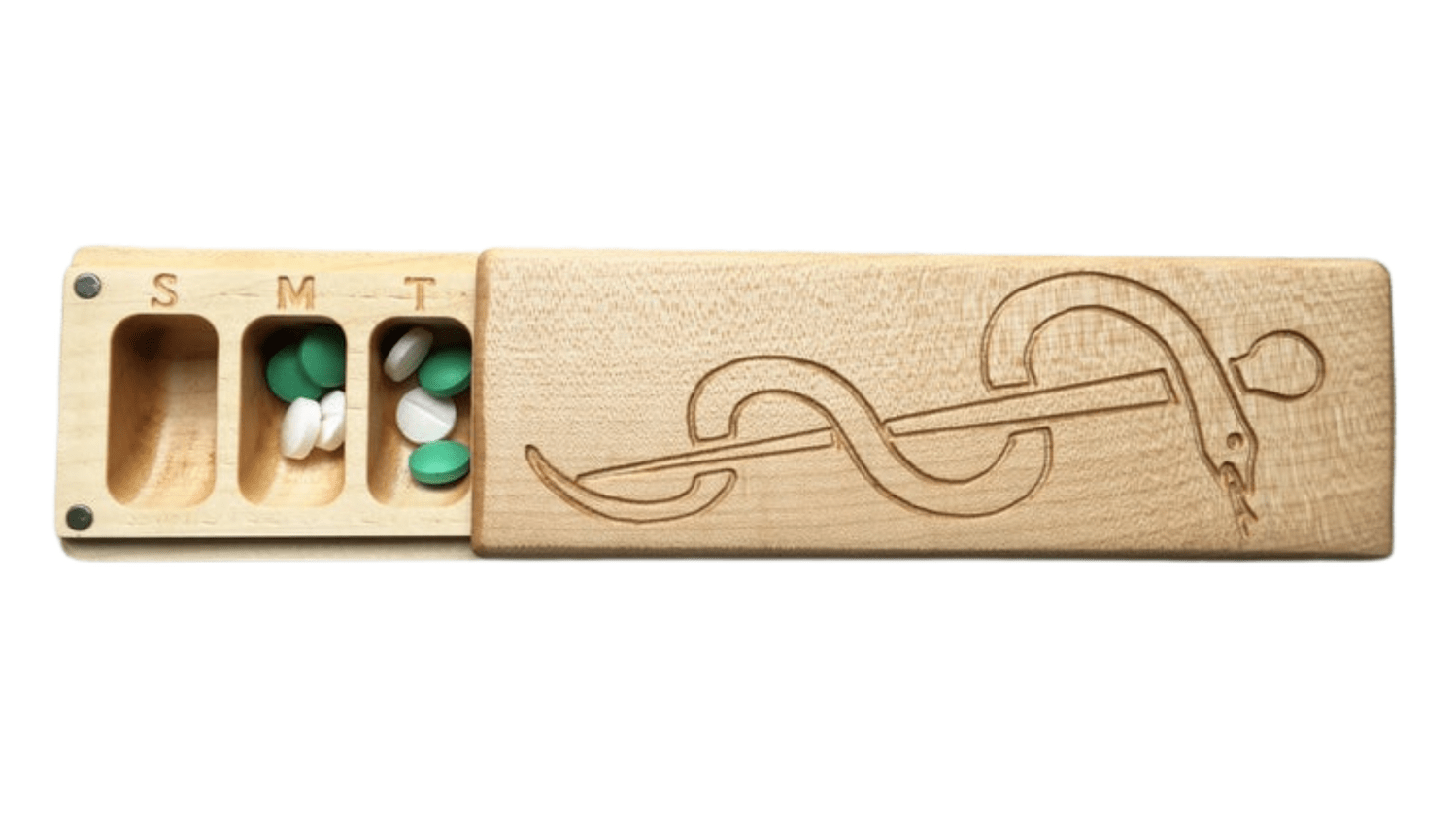JTNlab PILLBOX Maple / No Personalization / External Lid WOODEN PILL BOX -  SNAKE