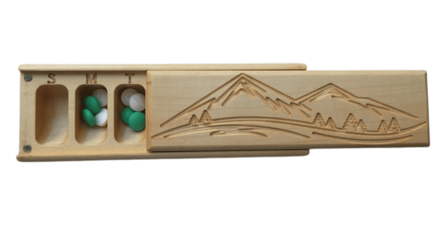 JTNlab PILLBOX Maple / No Personalization / Internal Lid WOODEN PILL BOX -  MOUNTAINS