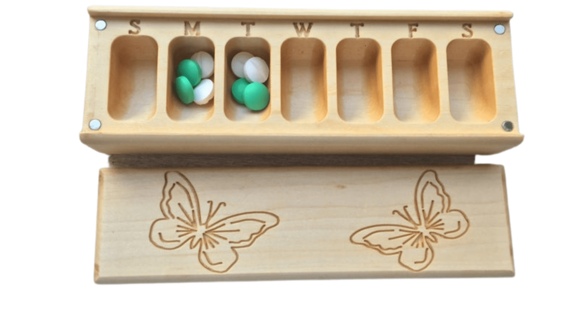 JTNlab PILLBOX Maple / No Personalization WOODEN PILL BOX -  BUTTERFLIES