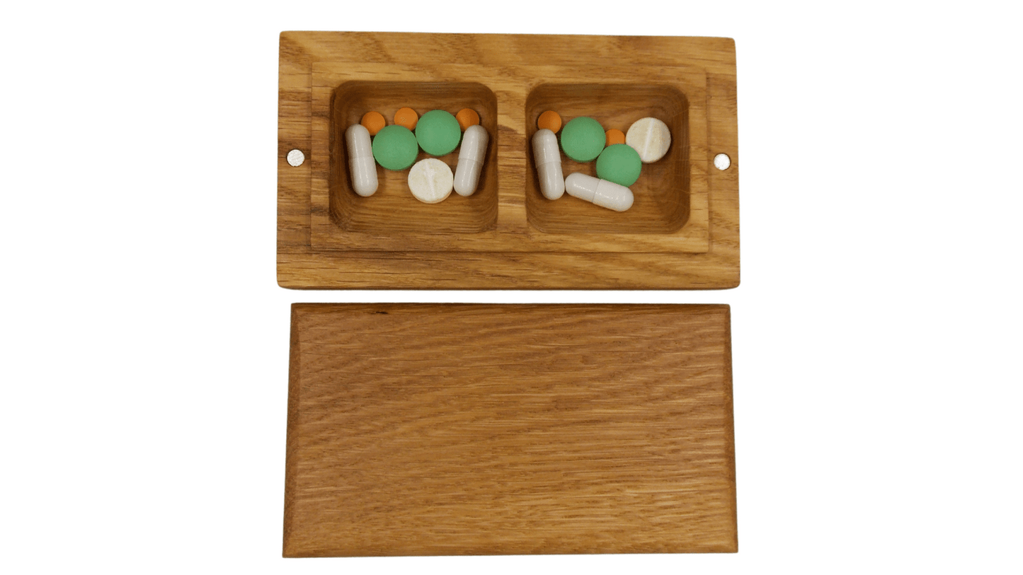 2 TIMES/DAY WOOD PILL BOX 