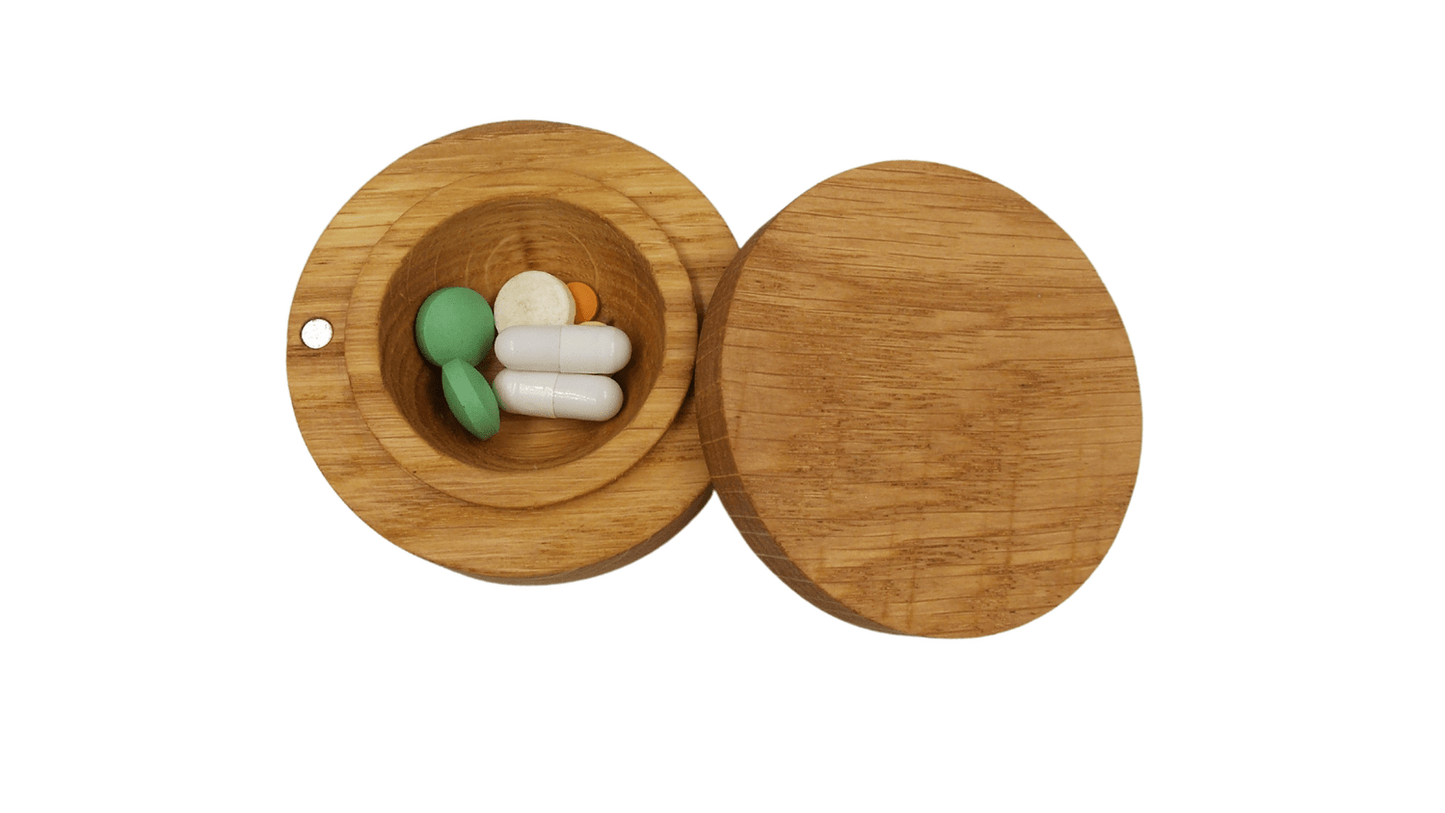 JTNlab PILLBOX Oak / No Personalization ROUND POCKET PILL BOX - NATURAL WOOD