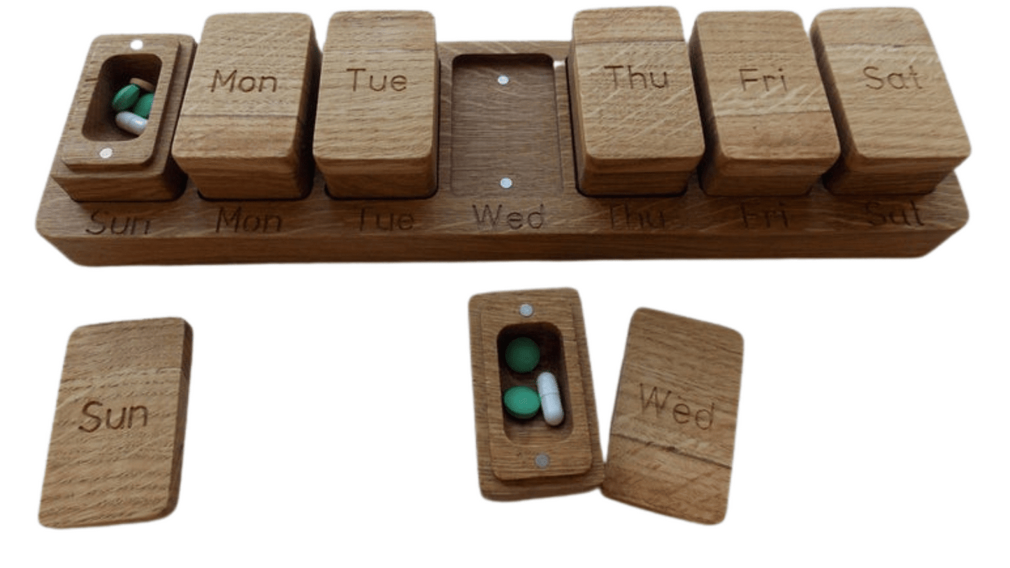 JTNlab PILLBOX Oak / No Personalization WEEKLY 1 TIME PER DAY MODULAR PILL BOX