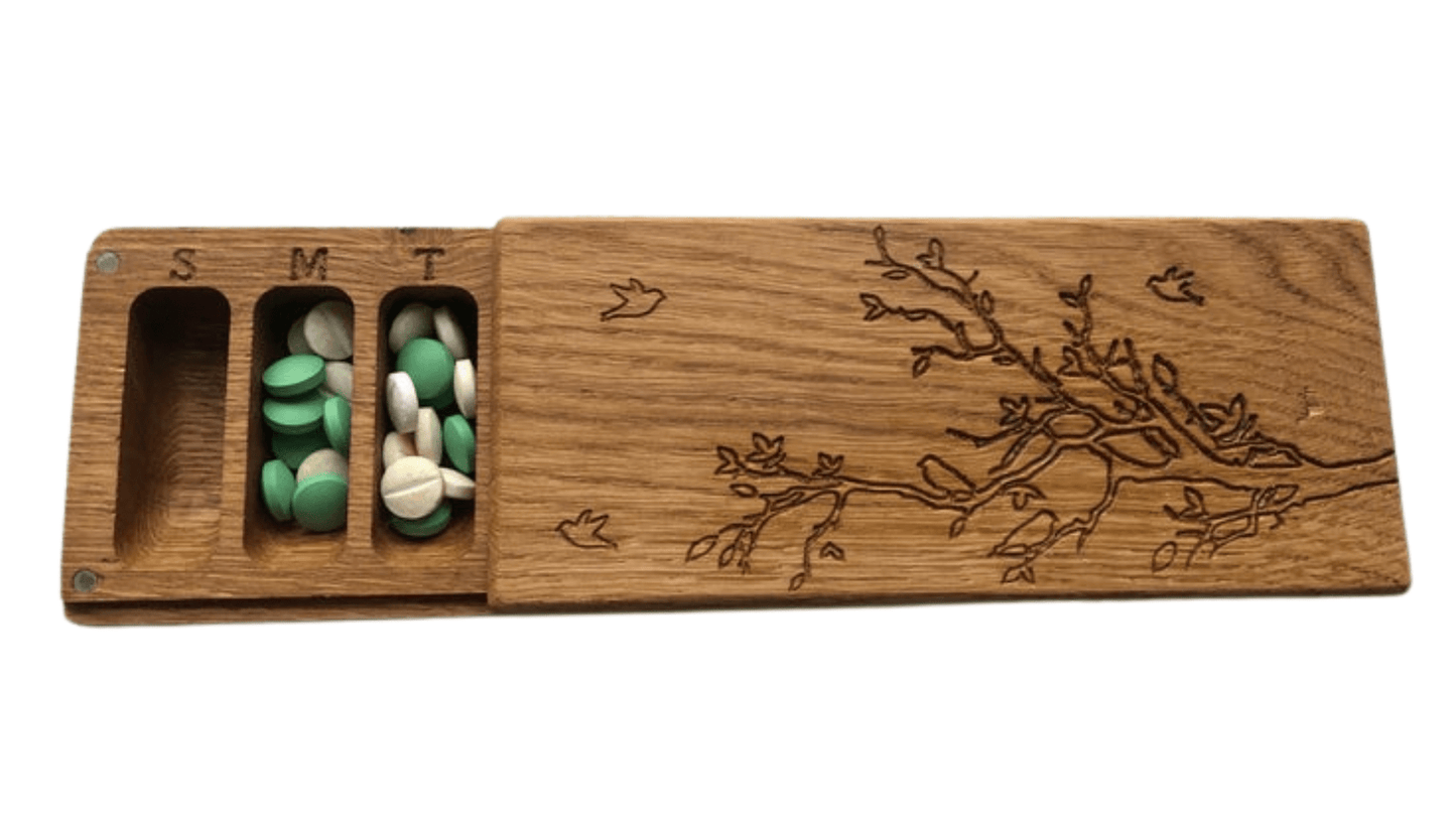 JTNlab PILLBOX Oak / Please Select BIG WOODEN PILL BOX - BIRDS ON BRANCH