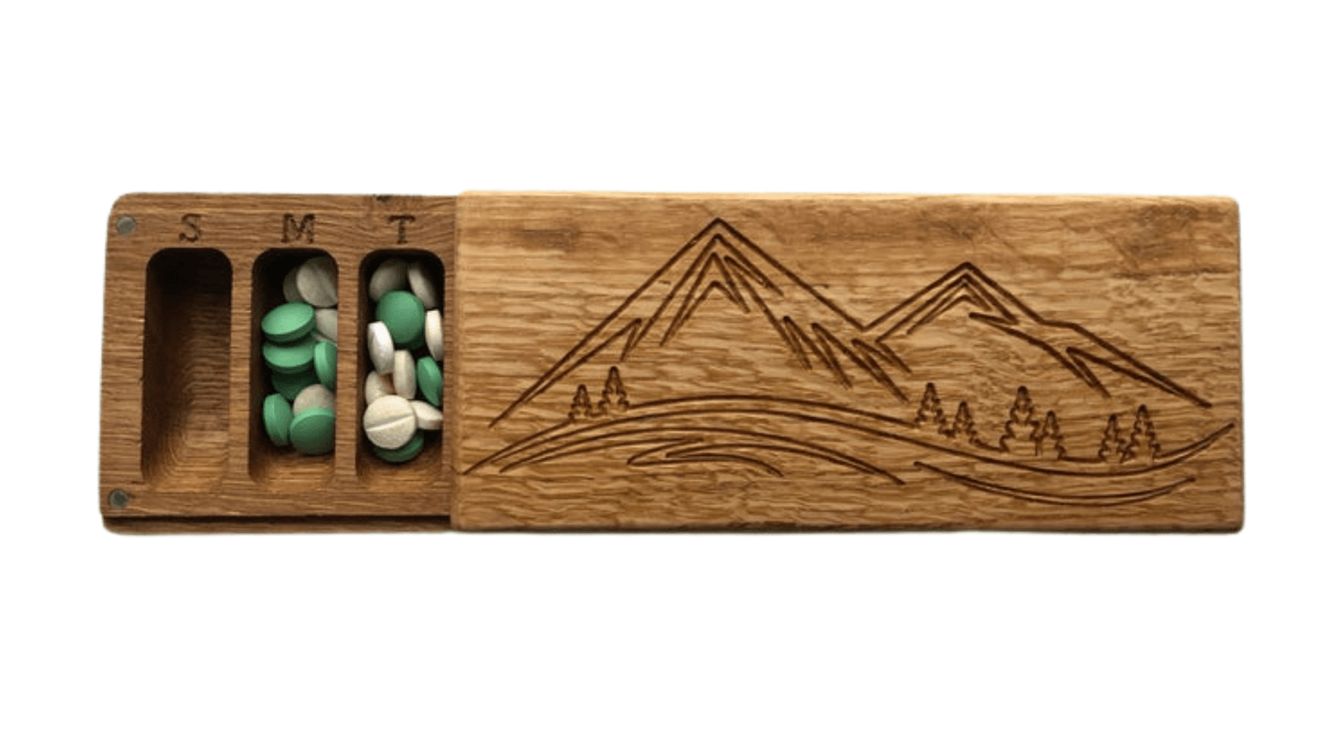 JTNlab PILLBOX Oak / Please Select BIG WOODEN PILL BOX - MOUNTAINS