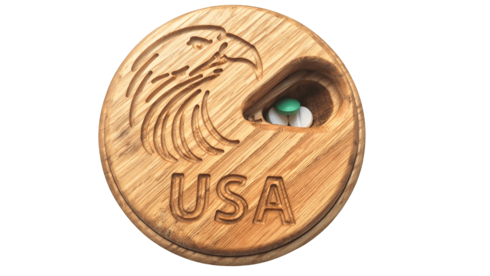 JTNlab PILLBOX Oak / Please Select ROUND WOODEN PILL BOX - USA EAGLE