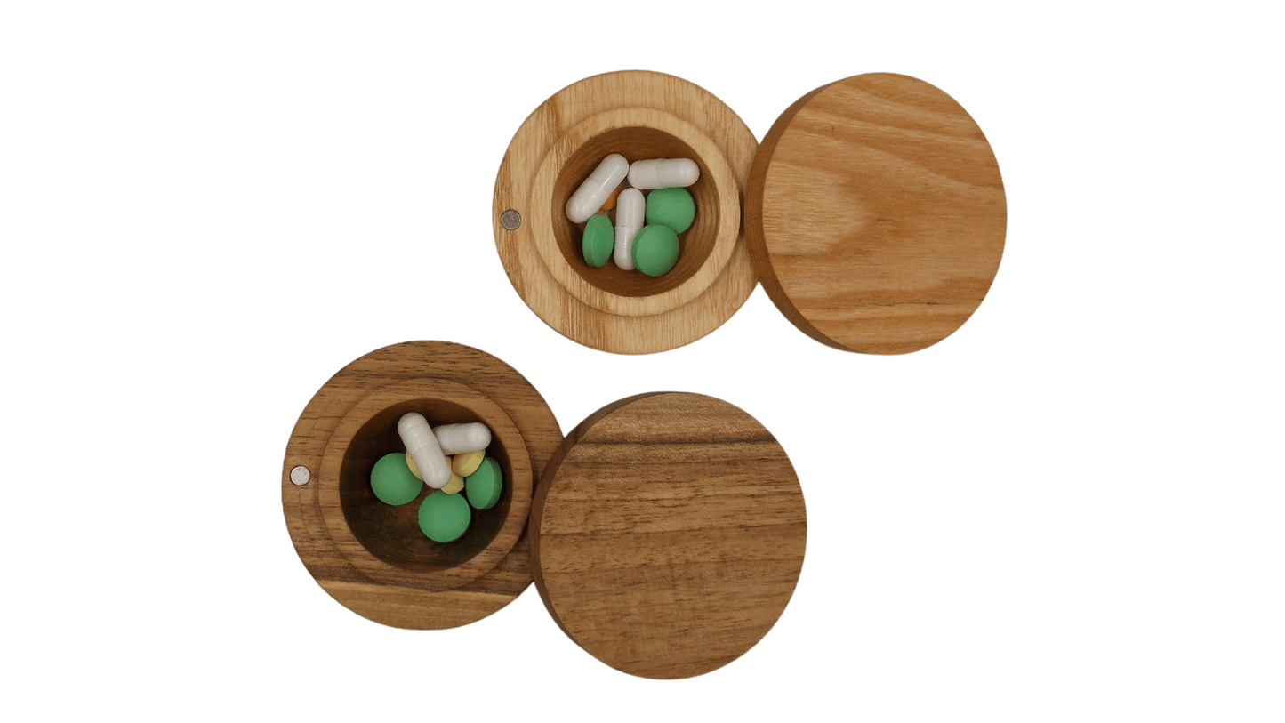 JTNlab PILLBOX ROUND POCKET PILL BOX - NATURAL WOOD