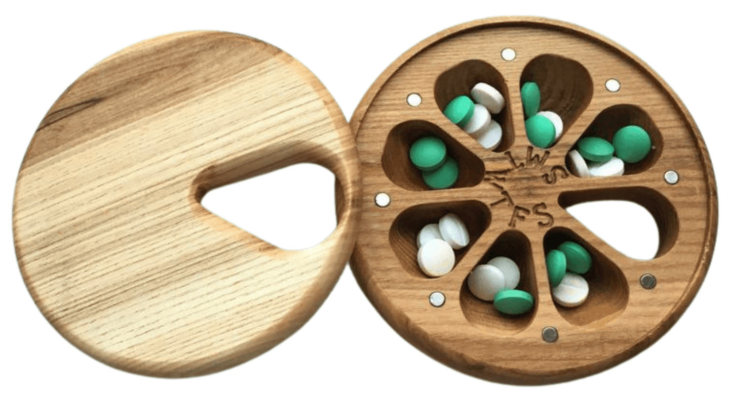 JTNlab PILLBOX ROUND WEEKLY PILL BOX  - NATURAL WOOD