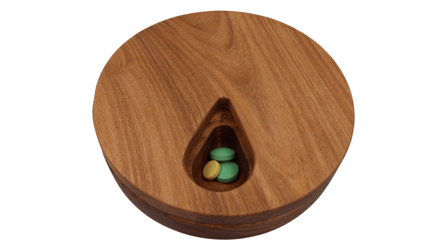 JTNlab PILLBOX ROUND WEEKLY PILL BOX  - NATURAL WOOD