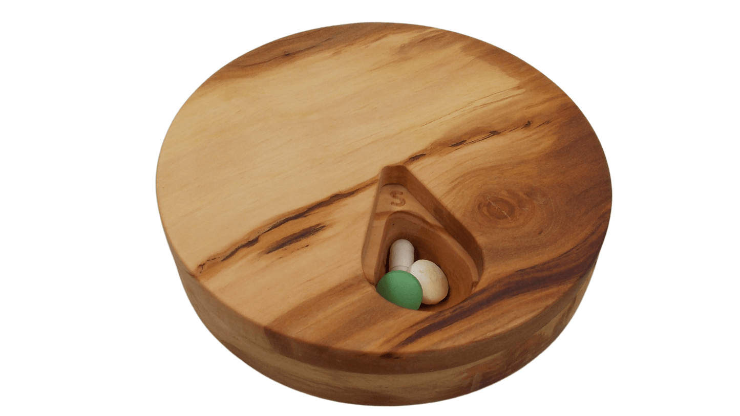 JTNlab PILLBOX ROUND WEEKLY PILL BOX  - NATURAL WOOD