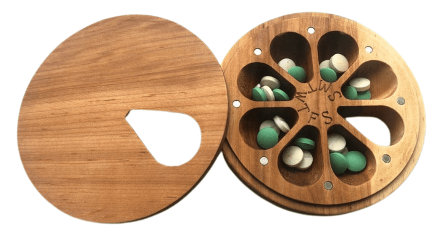 JTNlab PILLBOX ROUND WEEKLY PILL BOX  - NATURAL WOOD