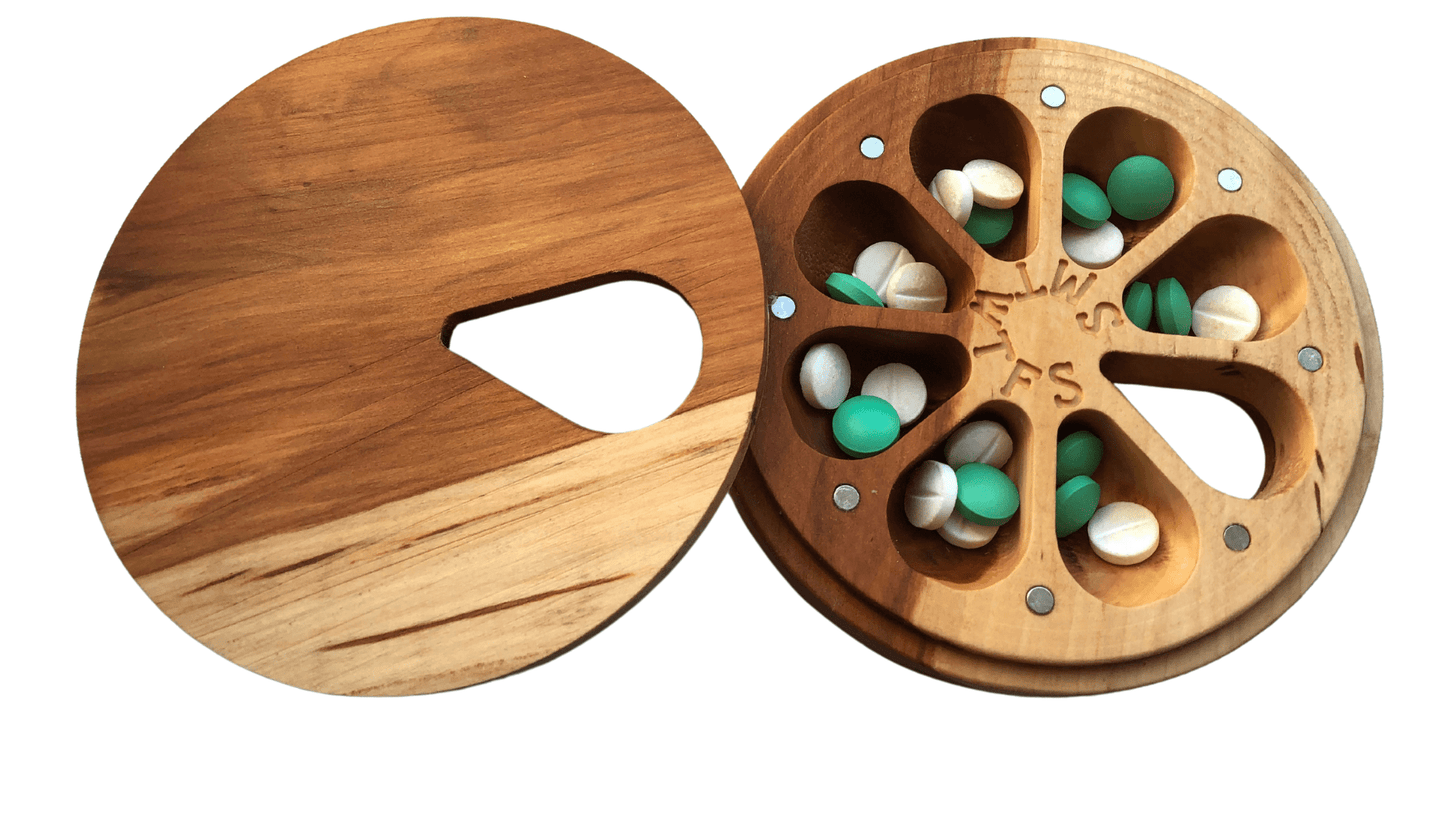 JTNlab PILLBOX ROUND WEEKLY PILL BOX  - NATURAL WOOD