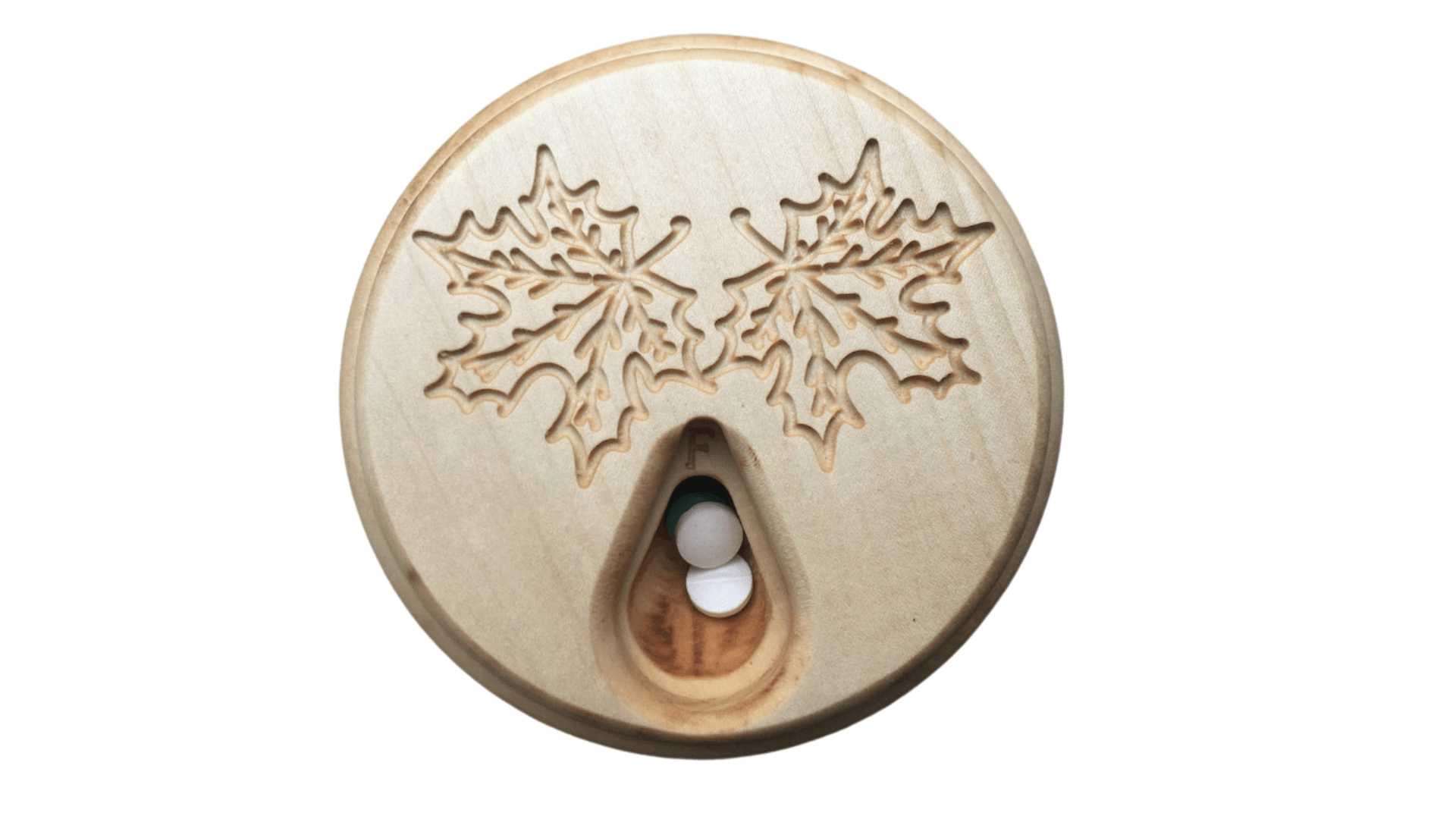 JTNlab PILLBOX ROUND WOODEN PILL BOX - MAPLE LEAVES