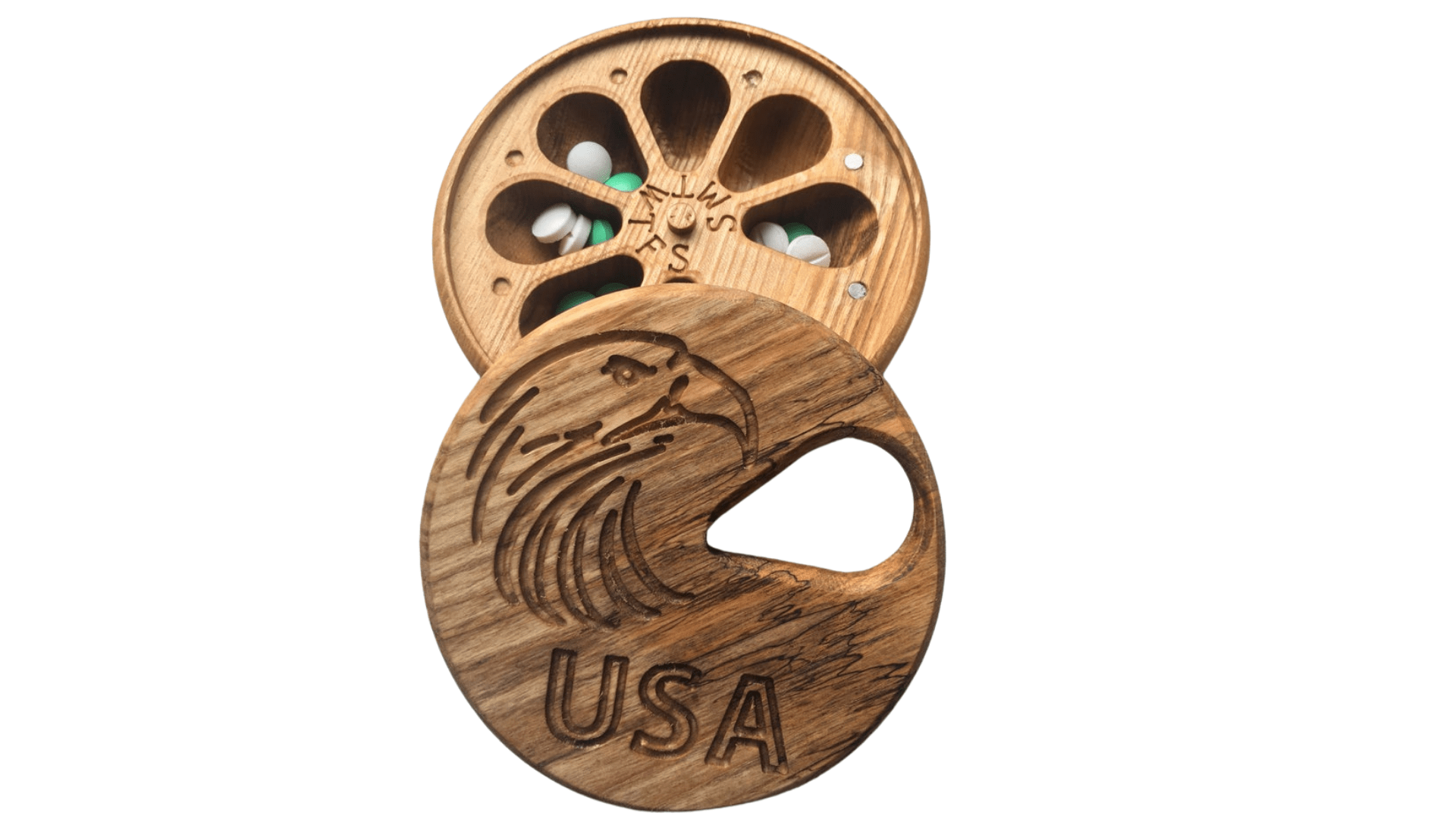JTNlab PILLBOX ROUND WOODEN PILL BOX - USA EAGLE
