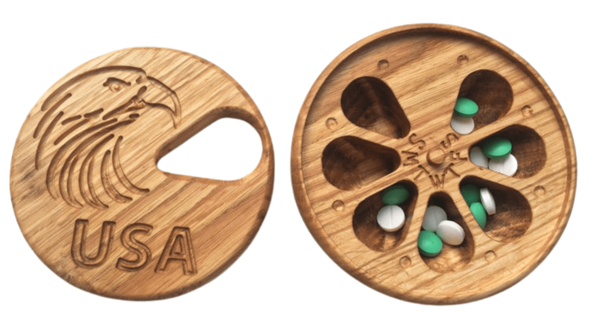 JTNlab PILLBOX ROUND WOODEN PILL BOX - USA EAGLE