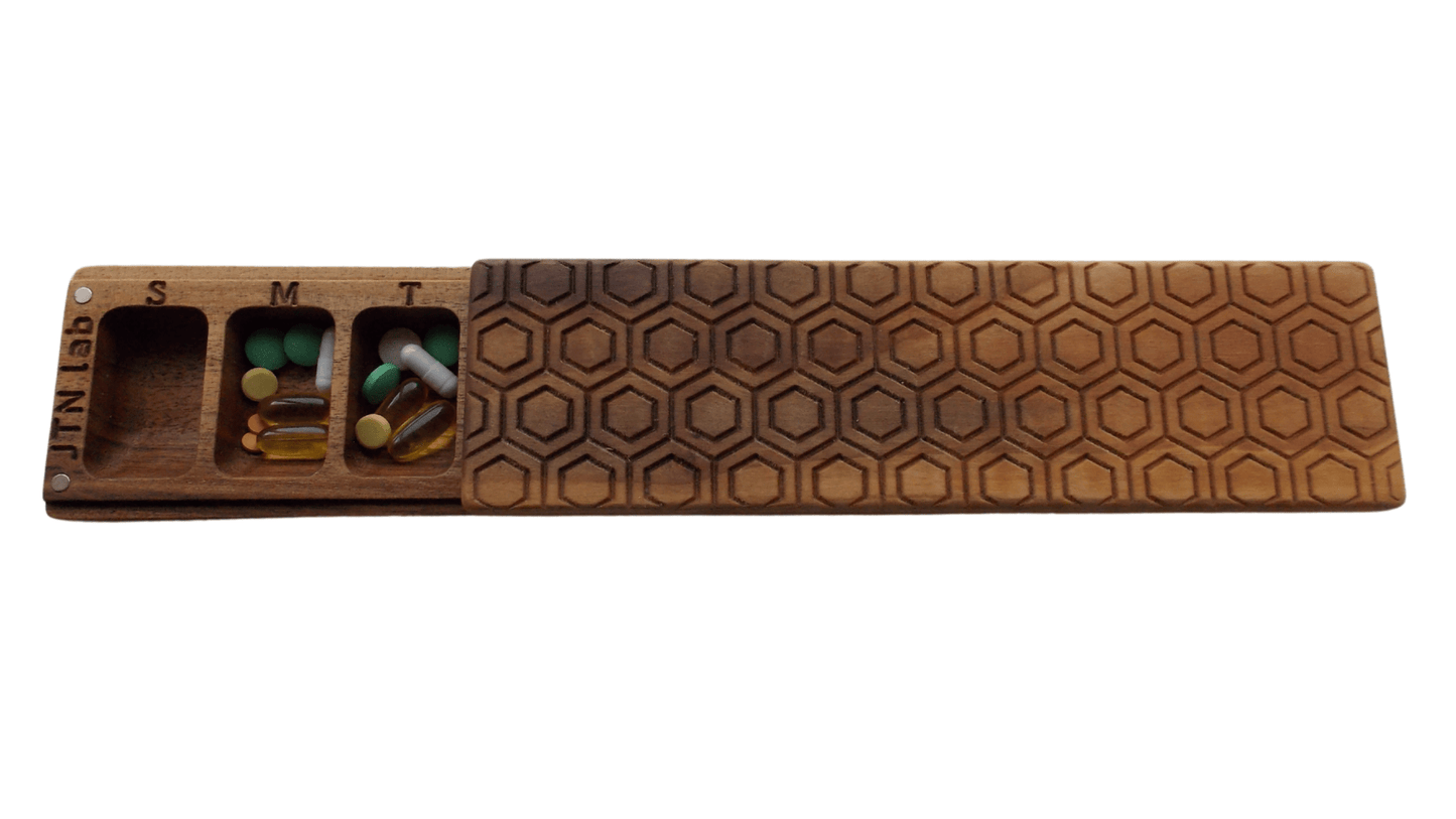 JTNlab PILLBOX Walnut / No Personalization BIG WEEKLY PILL BOX -  HONEYCOMB