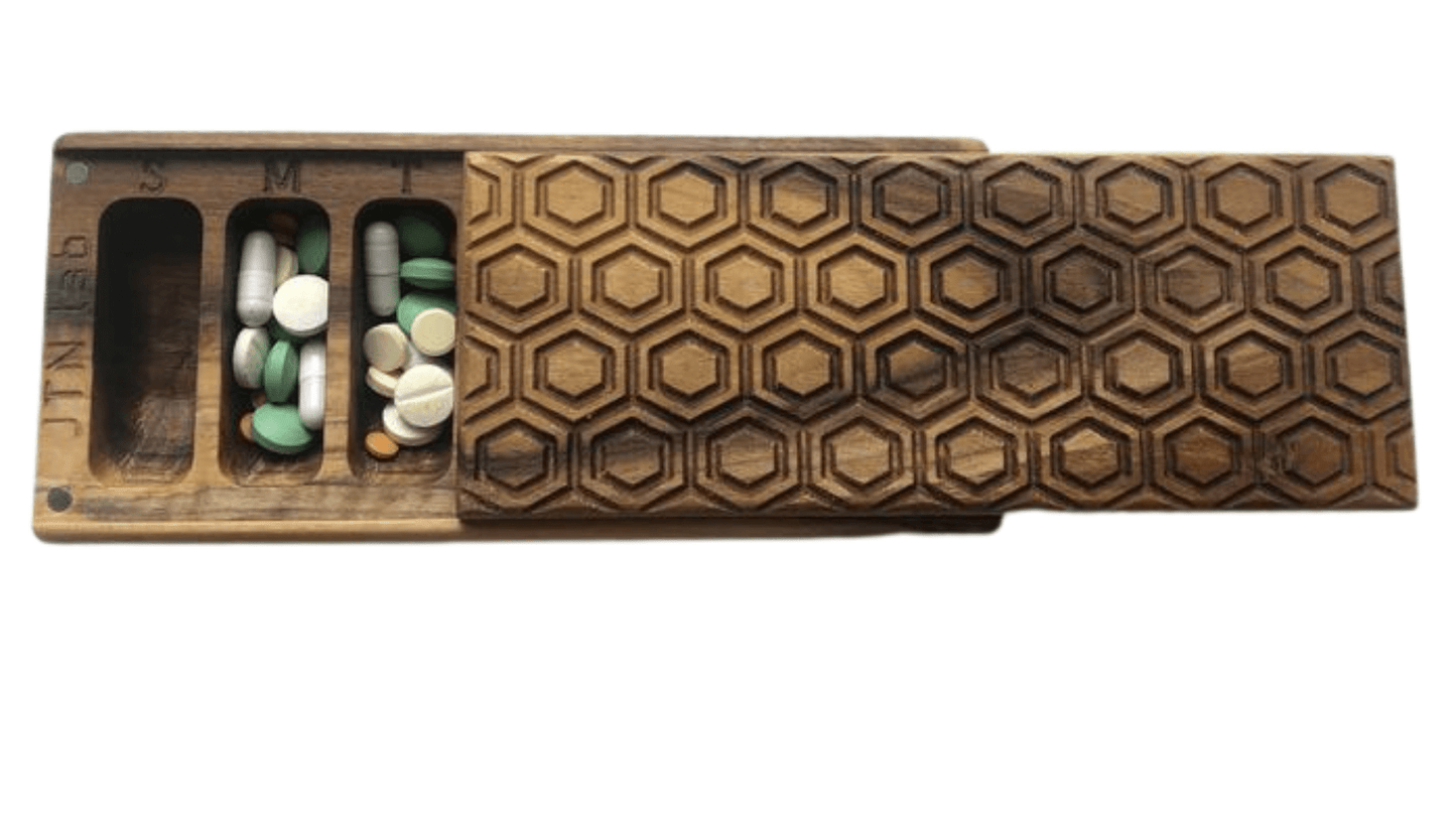 JTNlab PILLBOX Walnut / No Personalization LARGE WEEKLY PILL BOX - HONEYCOMB