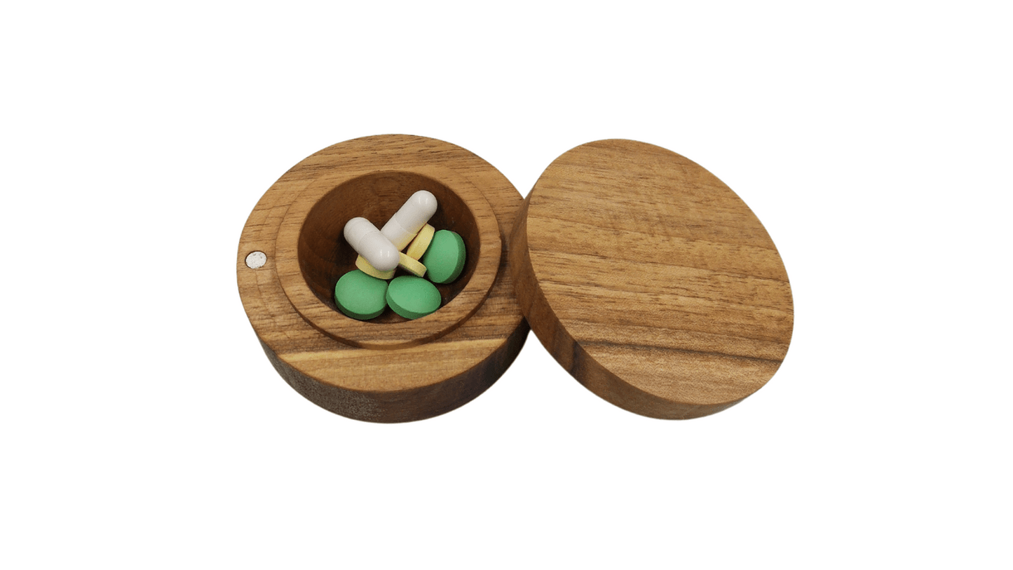 JTNlab PILLBOX Walnut / No Personalization ROUND POCKET PILL BOX - NATURAL WOOD