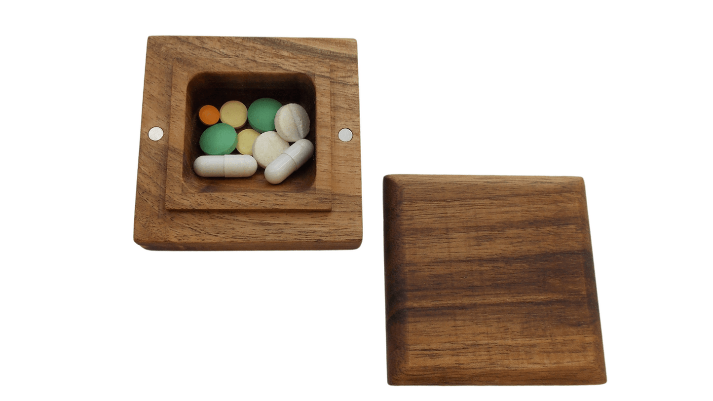 JTNlab PILLBOX Walnut / No Personalization SQUARE POCKET PILL BOX - NATURAL WOOD