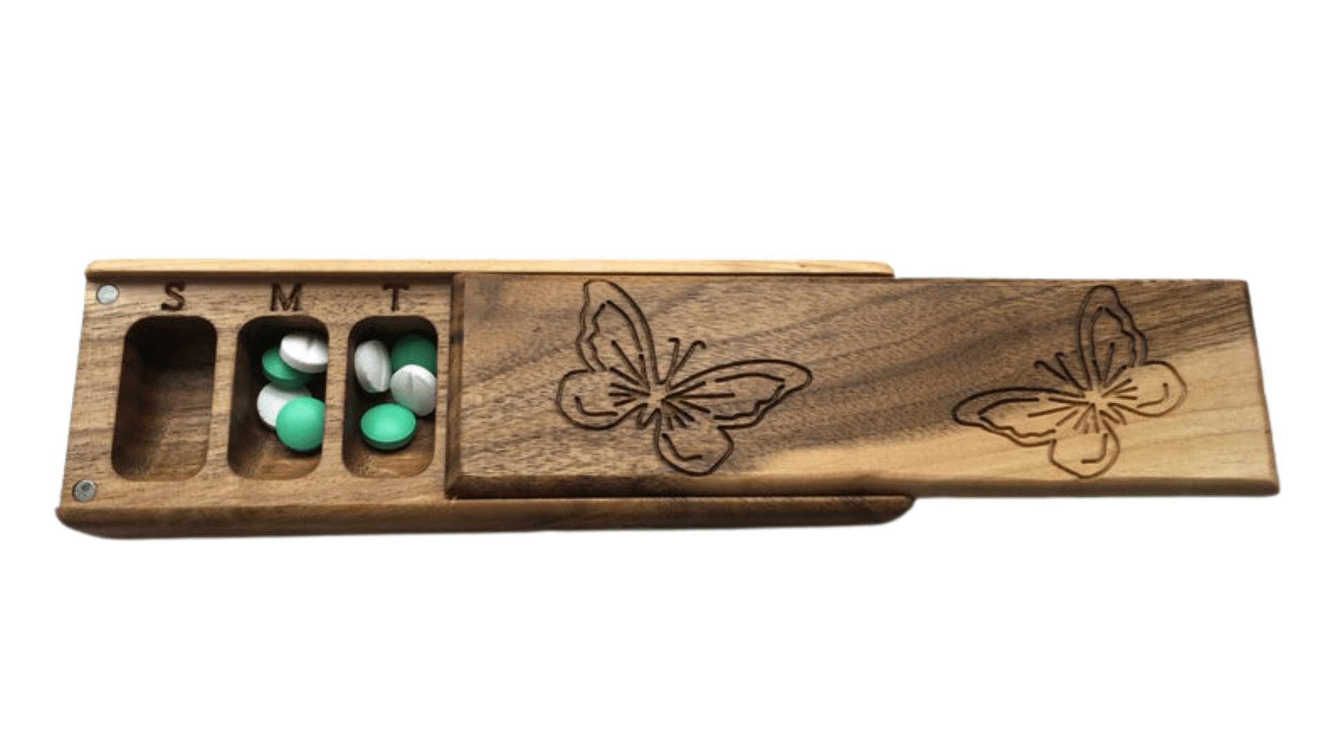 JTNlab PILLBOX Walnut / No Personalization WOODEN PILL BOX -  BUTTERFLIES