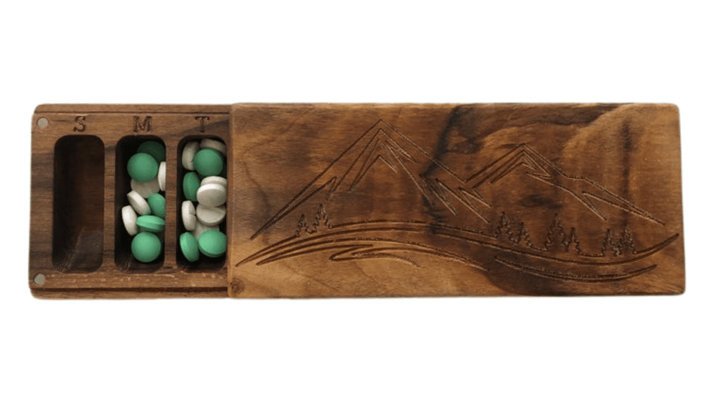 JTNlab PILLBOX Walnut / Please Select BIG WOODEN PILL BOX - MOUNTAINS